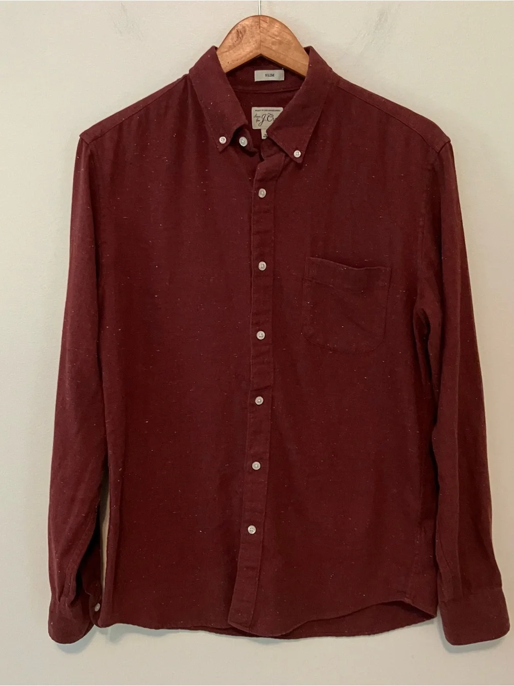 Sewn For J.Crew Mens Burgundy Speck Slim Fit Shirt Men M Button-Down Preppy